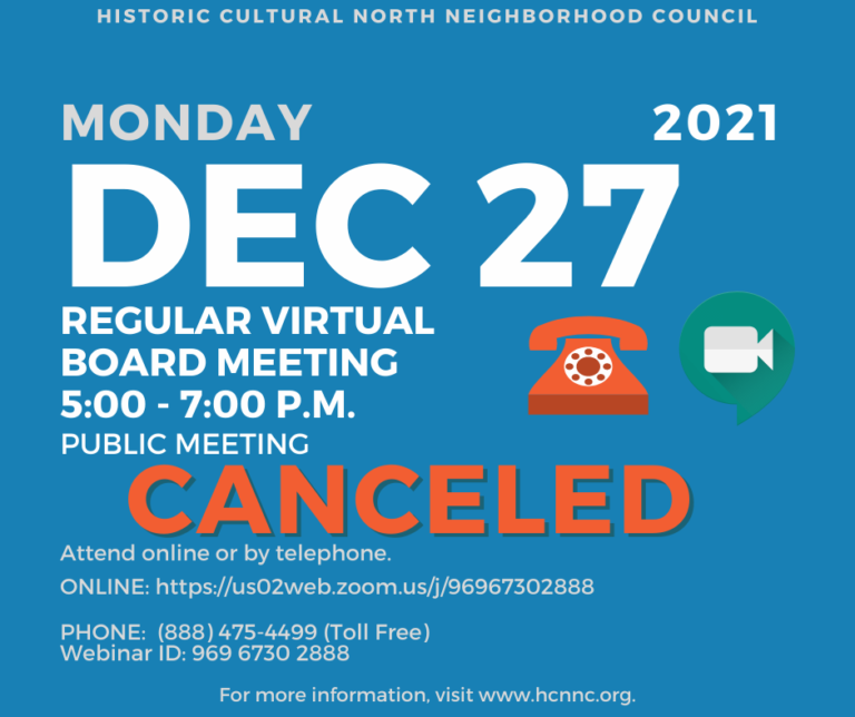 Canceled December 27, 2021 Regular Board Meeting HCNNC